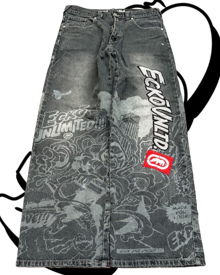 Men'S Fashion Grey Jeans - Amerikan Moda Baskılı Kot Pantolon Hip