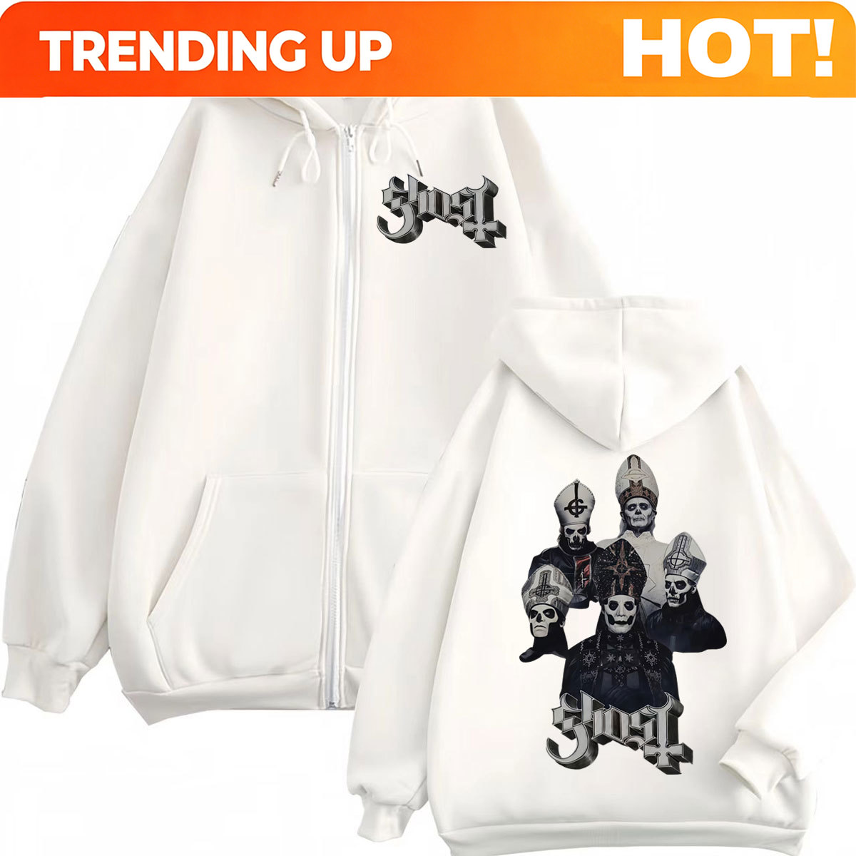 Mens Fashion Zip Up Hoodies - Sıcak Satış Ghost Band Fermuarlı Kapüşonlu
